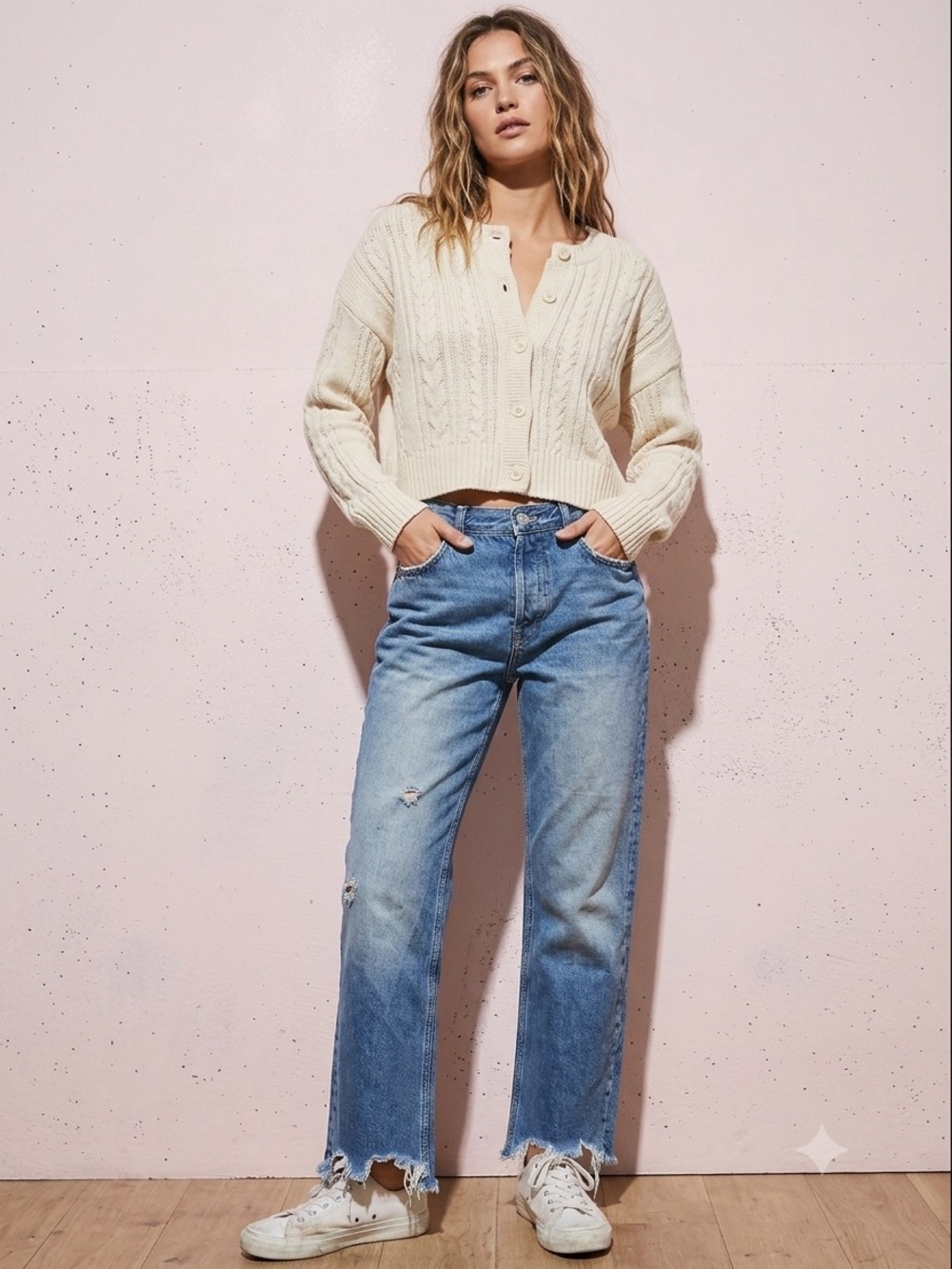 Free People We The Free Maggie Straight Jeans Size 28 Distressed Blue Raw Hem